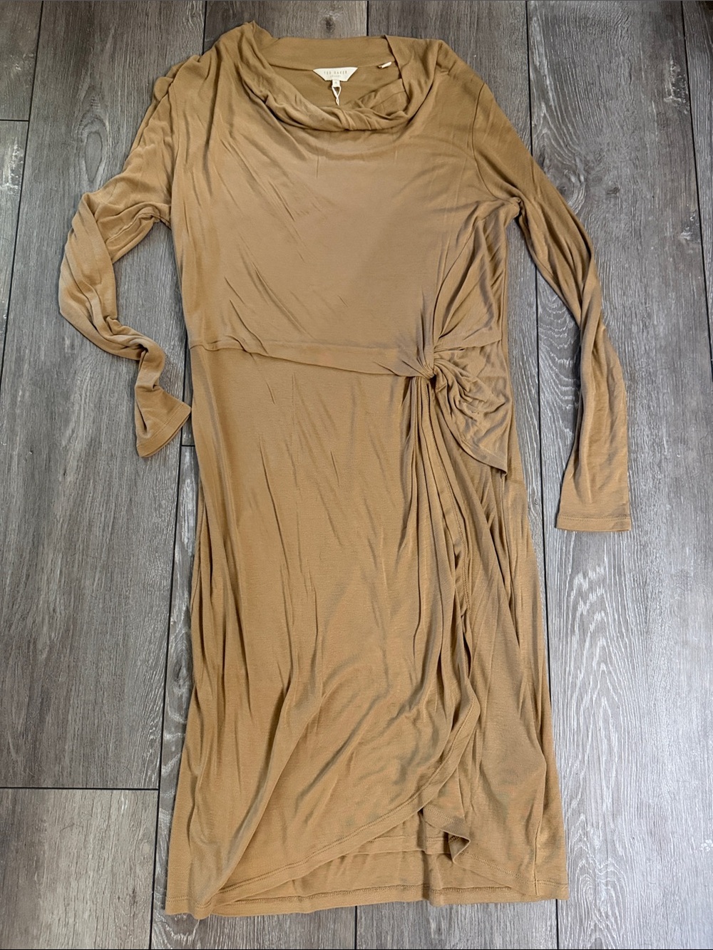 Ted Baker Long Sleeve Midi Dress in Camel Brown